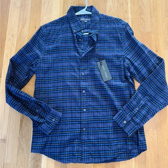 NWT Slate & Stone Dean Blue Plaid Flannel Button Down Shirt Men's Medium - Picture 3 of 9